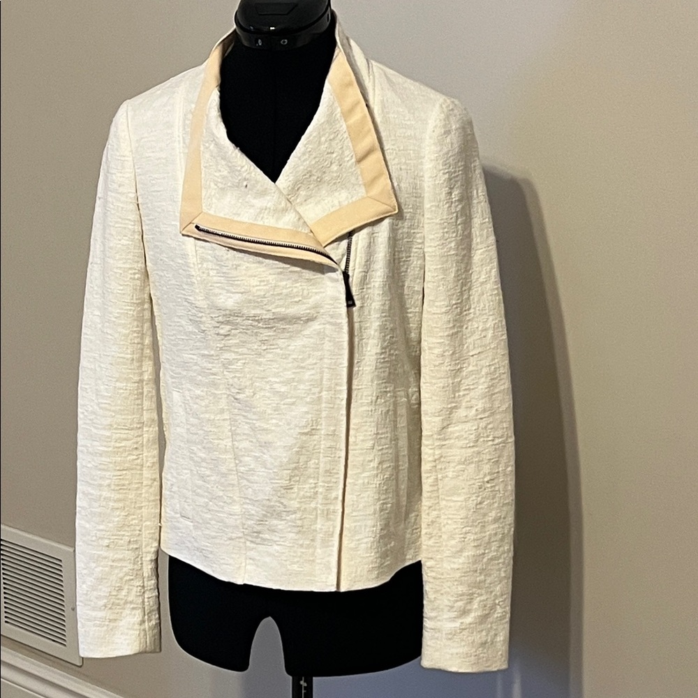 VINCE Frise Texture Asymmetrical Zip Moto Jacket